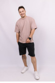 Бежевая мужская футболка оверсайз с коротким рукавом хлопковая