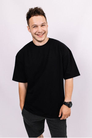 Черная мужская футболка оверсайз с коротким рукавом хлопковая