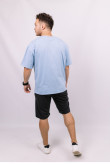 Голубая мужская футболка оверсайз с коротким рукавом хлопковая