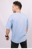 Голубая мужская футболка оверсайз с коротким рукавом хлопковая