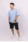 Голубая мужская футболка оверсайз с коротким рукавом хлопковая