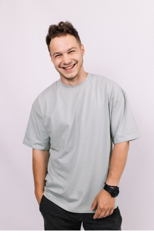 Фисташковая мужская футболка оверсайз с коротким рукавом хлопковая