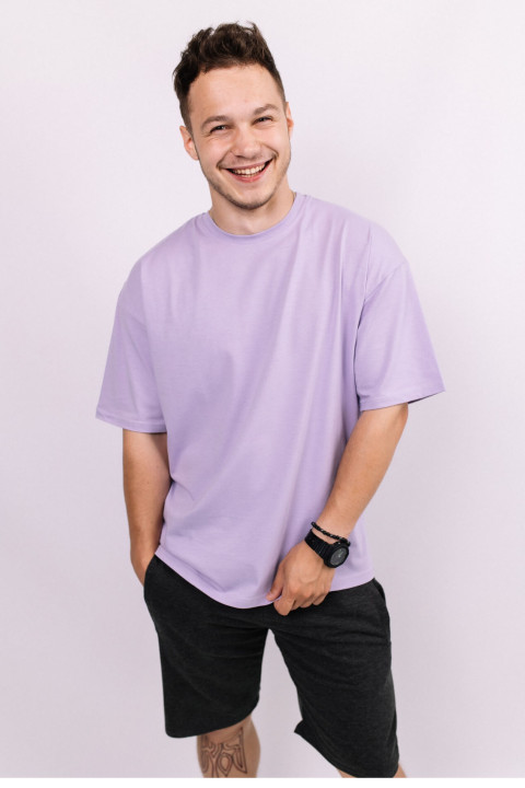 Фиолетовая мужская футболка оверсайз с коротким рукавом хлопковая