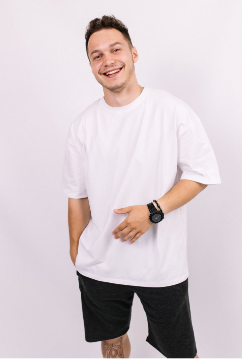 Белая мужская футболка оверсайз с коротким рукавом хлопковая