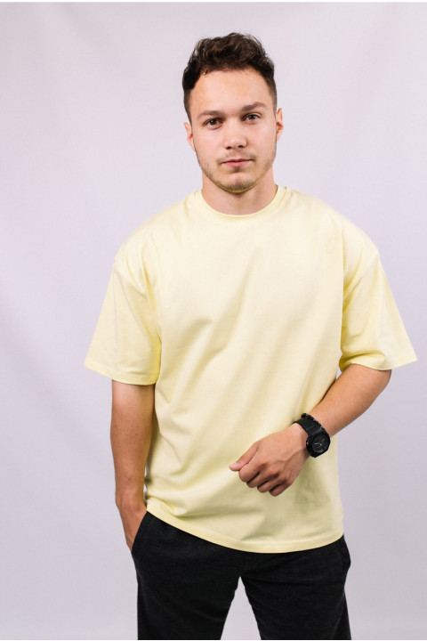 Желтая мужская футболка оверсайз с коротким рукавом хлопковая