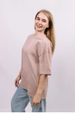 Бежевая женская футболка оверсайз с коротким рукавом хлопковая