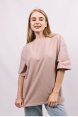 Бежевая женская футболка оверсайз с коротким рукавом хлопковая