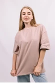 Бежевая женская футболка оверсайз с коротким рукавом хлопковая
