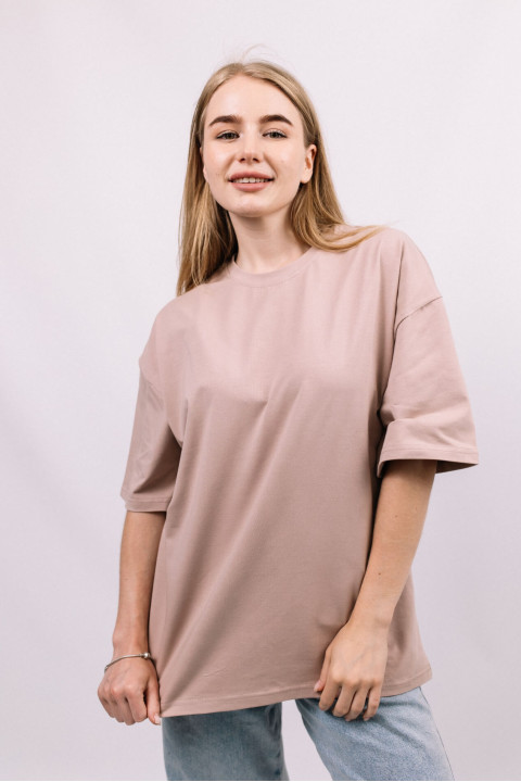 Бежевая женская футболка оверсайз с коротким рукавом хлопковая