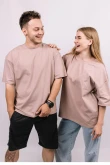 Бежевая женская футболка оверсайз с коротким рукавом хлопковая