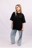 Черная женская футболка оверсайз с коротким рукавом хлопковая