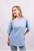 Голубая женская футболка оверсайз с коротким рукавом хлопковая