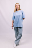 Голубая женская футболка оверсайз с коротким рукавом хлопковая