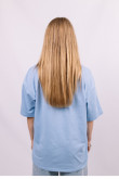 Голубая женская футболка оверсайз с коротким рукавом хлопковая