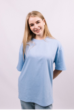 Голубая женская футболка оверсайз с коротким рукавом хлопковая