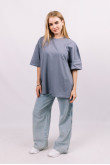 Серая женская футболка оверсайз с коротким рукавом хлопковая