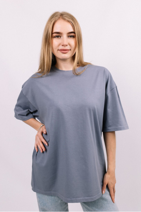 Серая женская футболка оверсайз с коротким рукавом хлопковая