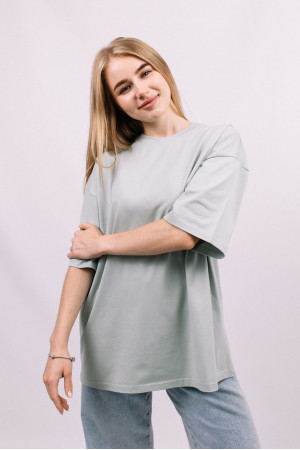 Фисташковая женская футболка оверсайз с коротким рукавом хлопковая