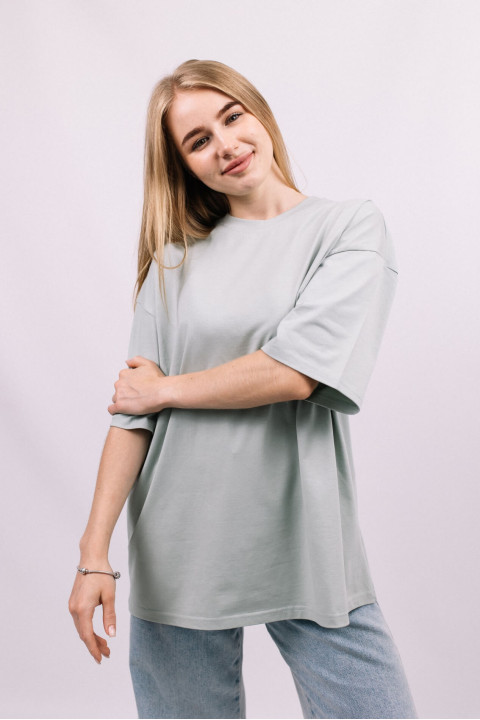 Фисташковая женская футболка оверсайз с коротким рукавом хлопковая