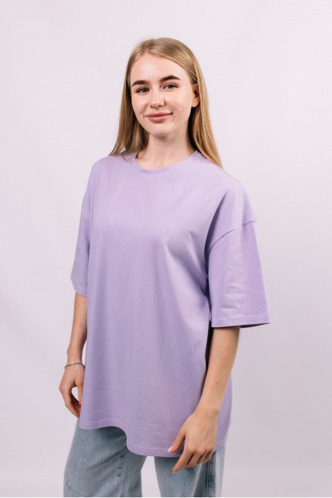 Фиолетовая женская футболка оверсайз с коротким рукавом хлопковая