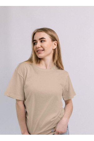 Женская Бежевая футболка натуральная трикотажная базовая