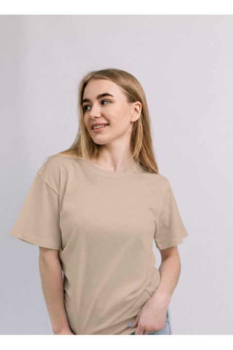 Женская Бежевая футболка натуральная трикотажная базовая