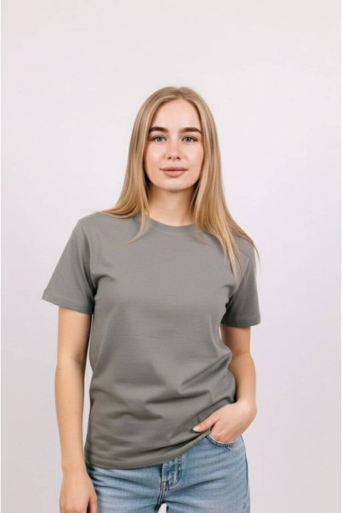 Женская Серая футболка 100% хлопок натуральная трикотажная базовая без принта