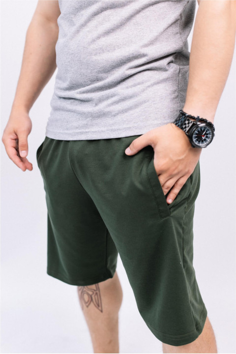 Мужские оливковые темно-зеленые трикотажные шорты