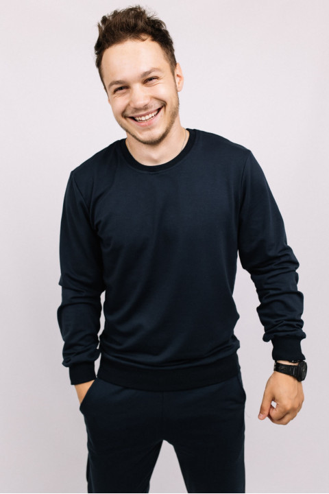 Мужской Темно-синий свитшот из двунитки однотонный