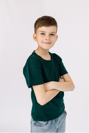 Детская Темно-зеленая футболка хб хлопок трикотажная для мальчика