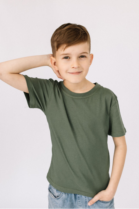 Детская футболка Олива из хлопка натуральная для мальчика
