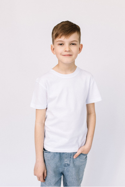 Детская Белая футболка 100% натуральная базовая без принта для мальчика