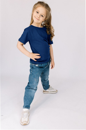 Детская Темно-синяя футболка из хлопка для девочки