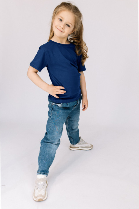Детская Темно-синяя футболка из хлопка для девочки