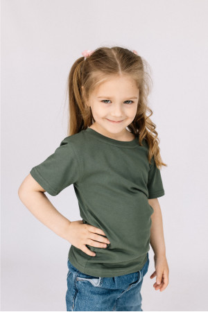 Детская Оливковая Светлая футболка из хлопка натуральная для девочки