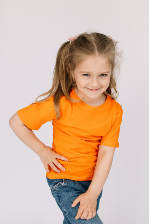 Детская Оранжевая футболка хб натуральная яркая для девочки