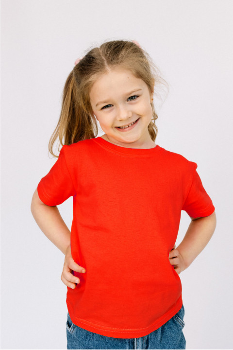 Детская Красная футболка из хлопка натуральная для девочки
