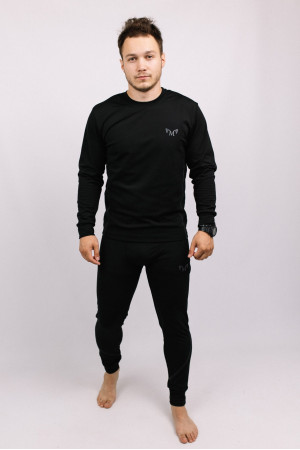 Мужское термобелье микродайвинг с утеплением на флисе Черный комплект кофта и подштанники