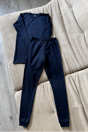 Комплект женского Темно-синеего термобелья из хлопка