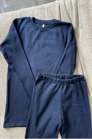 Комплект женского Темно-синеего термобелья из хлопка