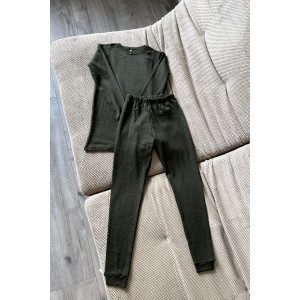 Женское хлопковое термобелье оливкового цвета комплект на зиму и осень