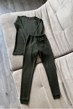 Женское хлопковое термобелье оливкового цвета комплект на зиму и осень