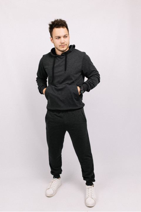 Мужской темно-серый спортивный трикотажный костюм двойка из двунитки Антрацит