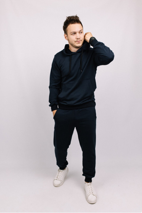 Мужской темно-синий спортивный трикотажный костюм двойка из двунитки