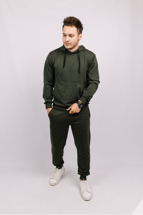 Мужской оливковый спортивный трикотажный костюм двойка из двунитки