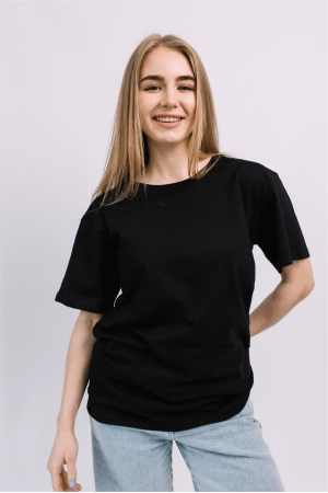 Женская Черная футболка 100% хлопок трикотажная однотонная базовая