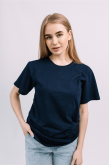 Женская Темно-синяя футболка из хлопка трикотажная классическая