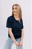 Женская Темно-синяя футболка из хлопка трикотажная классическая