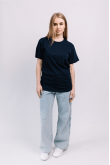 Женская Темно-синяя футболка из хлопка трикотажная классическая