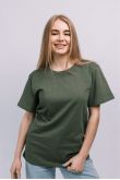 Женская Оливковая Светлая футболка из хлопка натуральная трикотажная